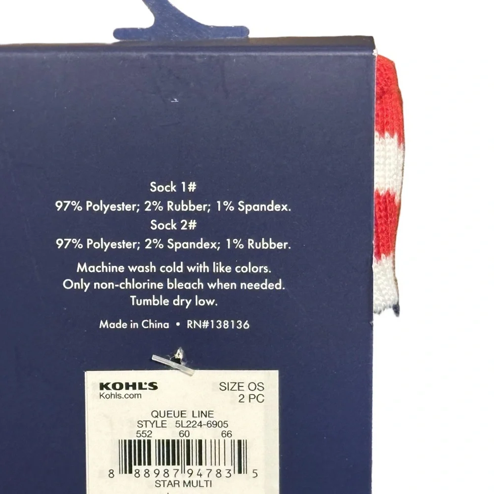Kohl's 2 Pack Land of Liberty Flag Socks - Blue and Red Size: 8-13